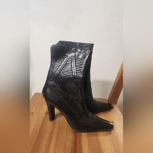 Via Spiga Black Textured Heeled Boots